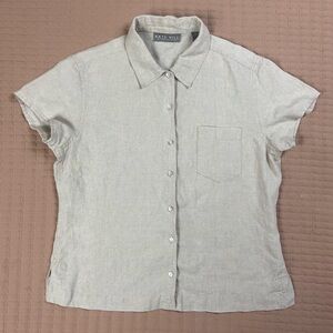 KATE HILL Beige Short Sleeve 100% Linen Shirt Size Small